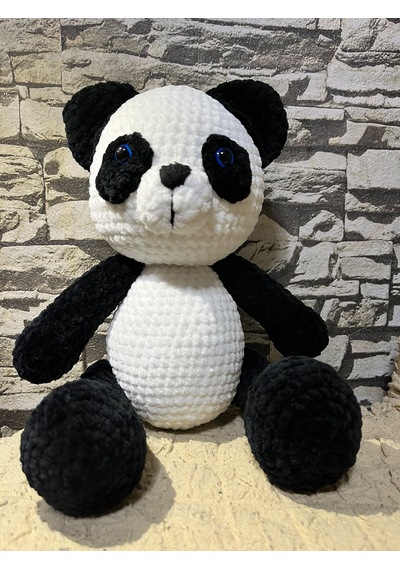 Amigurami Peluş Panda Beyaz - Siyah - Gri