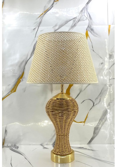 Goldmetal Ayaklı Gövdesi Örme Hasır İp El İşi Örmeli Açık Krem Kumaş Ve Hazeran Modern Abajur Modelleri Aydı Diğer