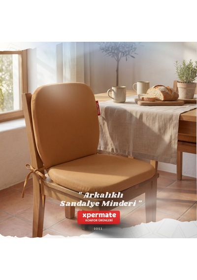 Arkalıklı Sandalye Minderi Oval Bağcıklı Mutfak Bahçe Balkon Minderi Kahverengi