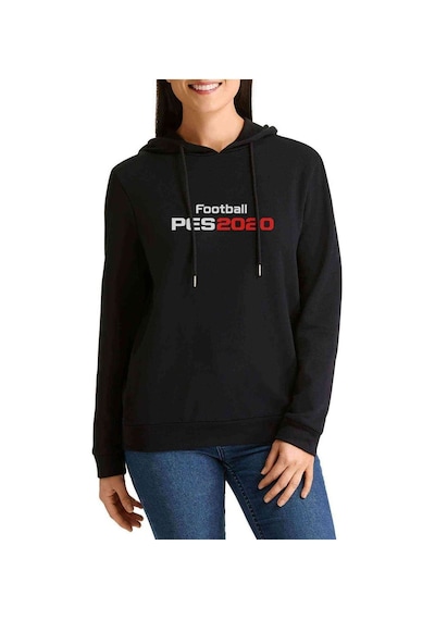 Pes 2020 S Baskılı Siyah Kadın Kapşonlu Sweatshirt