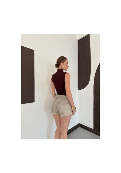Verymoda Pullu File Şort D3133 Taş