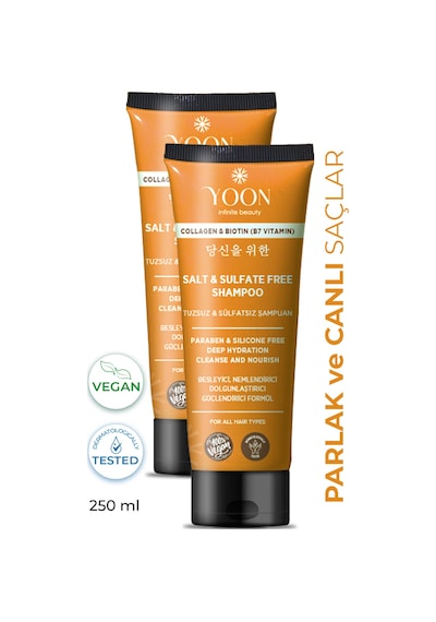 Yoon 2'li Tuzsuz Şampuan + Kolajen ve Biotin İçeren Vegan Şampuan 2 x 250 ML