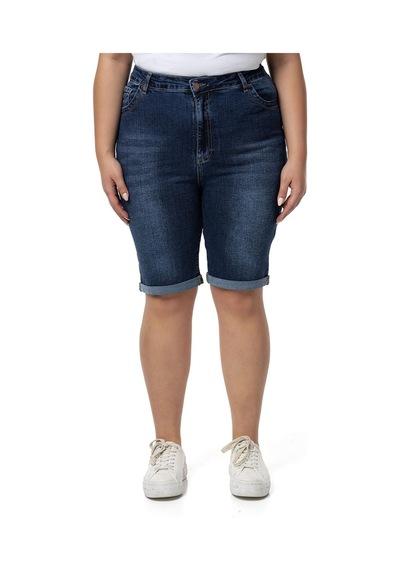 Büyük Beden Paçası Katlamalı Beş Cepli Denim Lacivert Şort-lacivert Lacivert