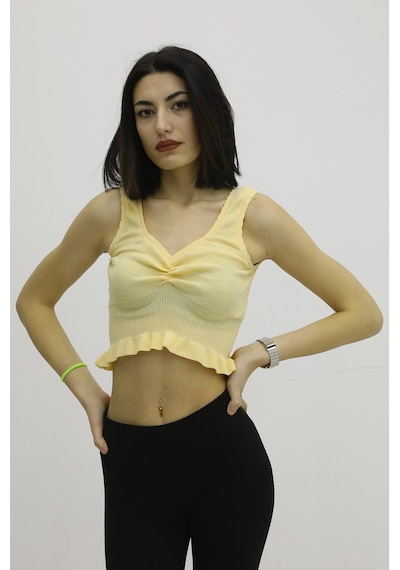 Modi Bel Lastikli Triko Bluz Hardal - P-019708 Altın - Siyah Modi Bel Lastikli Triko Bluz Hardal - P-019708 Altın - Siyah