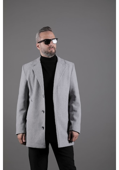Ohepmoda Düğmeli Düz Erkek Kaşe Kaban Gri