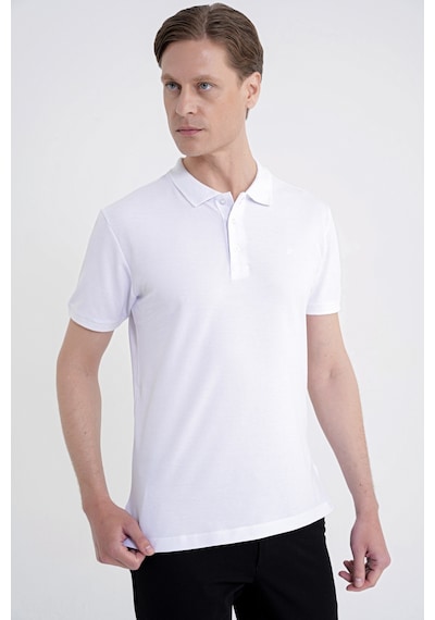 Efor Comfort Fit Kolu Ribanalı %100 Pamuk Düğmeli Beyaz Polo Yaka Tişört Ts 922