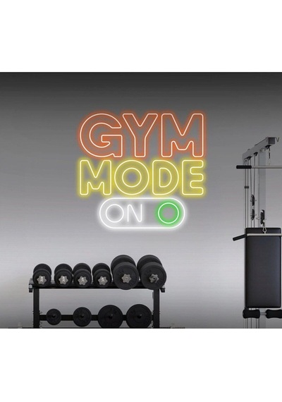 Gym Mode On Yazılı Ve Şekilli Neon Tabela Turuncu
