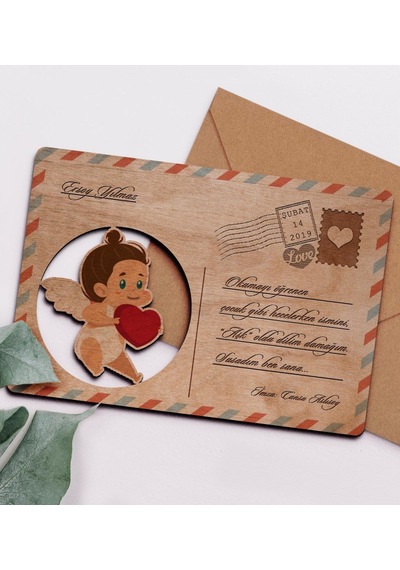 Kişiye Özel Sevgililer Günü Temalı Retro Ahşap Tebrik Kartı - 5