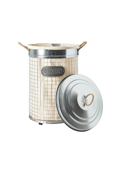 Rıver Kapaklı Metal Çamaşır Sepeti 37x57 Cm Sku: Smg8690010237606 Açık Ahşap