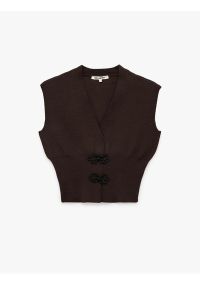 Koton Slim Fit V Yaka Kolsuz Süslü Düğmeli Triko Yelek Kahverengi 7wal20007ıt Kahve