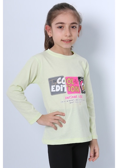 Hçm Kız Çocuk Uzun Kollu Tshirt 4 Mevsim Bisiklet Yaka Cool Edition Baskılı D45 Yeşil