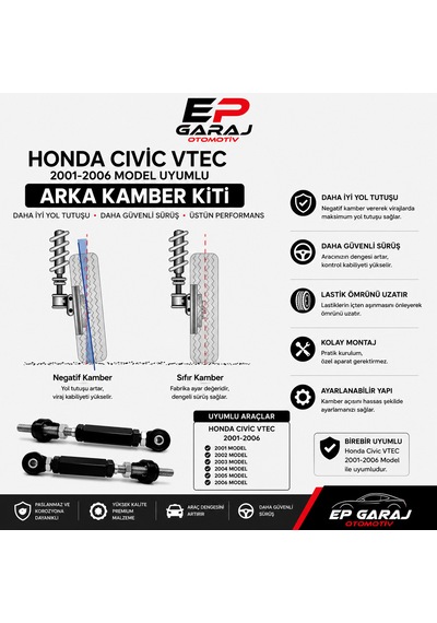 Honda Civic Vtec 2001-2006 Model Uyumlu Ayarlanabilir Arka Kamber Kiti Yerli Üretim 0