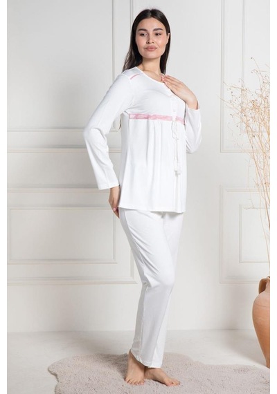 Mecit Pijama Mecit 6100 Bayan Hamile Lohusa Pembe Sabahlıklı Pijama Takım