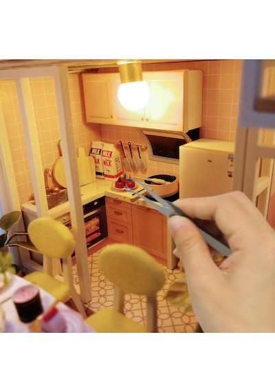 Minyatür Ev Yapma Seti Led Işıklı Ahşap Dıy Maket Kendin Yap Balkonlu Ev Modeli Yetişkinl