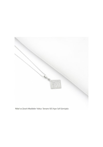 Brezza Lusso Jewelry Timeless Series Zirkon Taşlı Gümüş Işıltılı Kare Kolye Gümüş