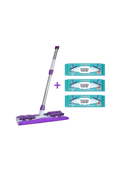 Dmr Mandallı Sihirli Mop Takımı + 3 Adet Freshmaker 50'li Mop Uyumlu Yer Temizlik Havlusu - Set
