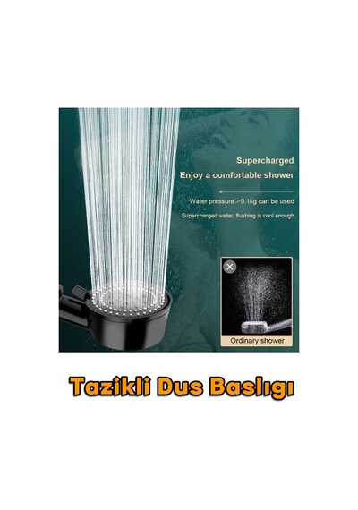 Turbo Fan Pervaneli 5 Fonksiyonlu Star Stop Su Tasarruflu Duş Başlığı Pervaneli Turbo El Duşu Siyah Çok Renkli