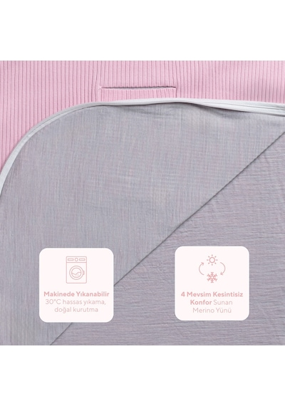 Diawoo Cocoon 4 Mevsim Merino Uyku Tulumu,org. Pamuk Dış Yüzey , 0 - 12 Ay Ayarlanabilir Pembe Pembe 0 - 1 Yaş