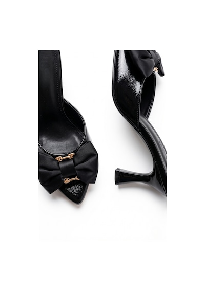 V.s.h Velvet Kadın Fiyonklu 8 Cm Siyah Topuklu Terlik / Siloy-2467