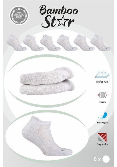 Bamboo Star Erkek Havlu Kışlık Patik Çorap, Spor, Antibakteriyel , Esnek, Dikişsiz Açık Gri 6lı Premium Çorap