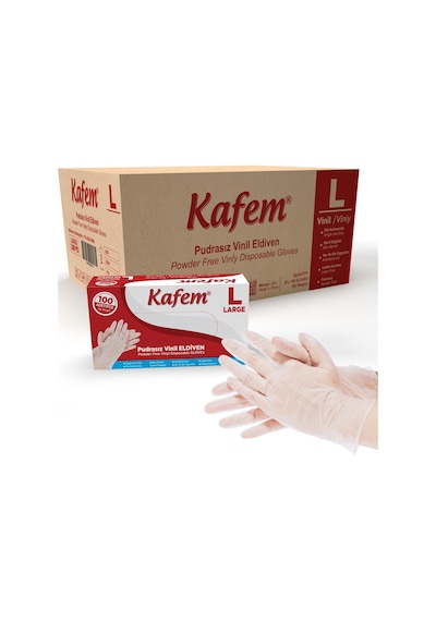 Kafem Beyaz Vinil Eldiveni Pudrasız L 100 Adet X 20 Paket Koli
