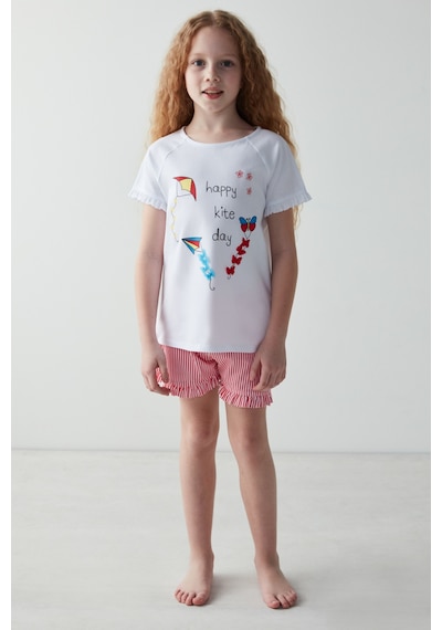 Penti Kız Çocuk Uçurtma Baskılı Pijama Takımı Beyaz
