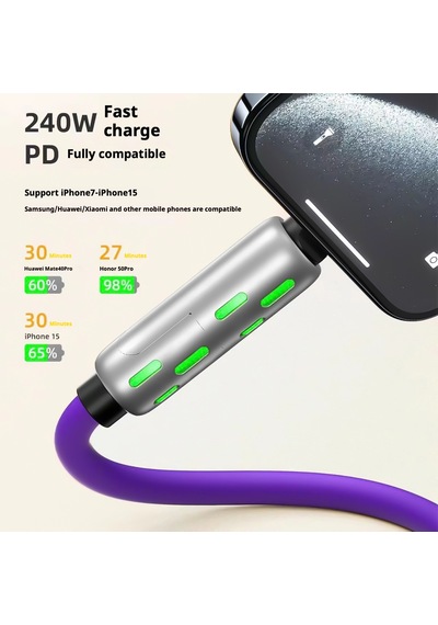 Auris Cb270 240w 4in1 Usb Type-c Lightning 1.2m Rgb Hızlı Şarj Kablosu - Siyah