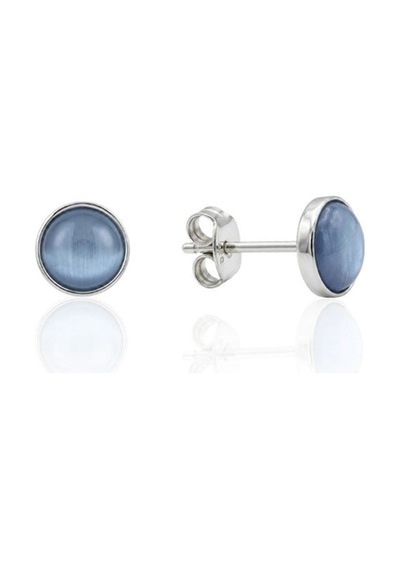 Oya Silver Yuvarlak Mavi Renkli Sedef Gümüş Küpe 6mm Oyok372
