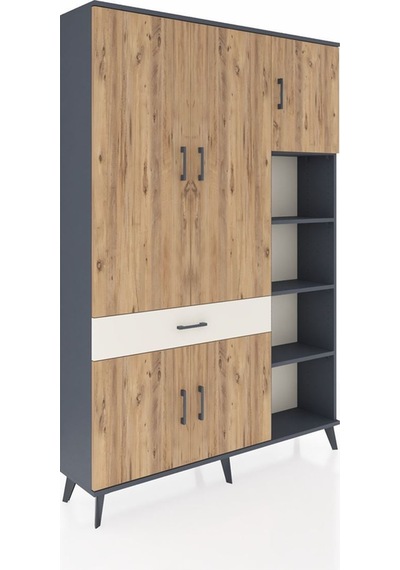 Arges Dolap 10 Raflı Tek Çekmeceli 5 Kapaklı 132x30x195 Antrasit-çam/aytaşı Atlas Çam/aytası Arges Dolap 10 Raflı Tek Çekmeceli 5 Kapaklı 132x30x195 Antrasit-çam/aytaşı Atlas Çam/aytası