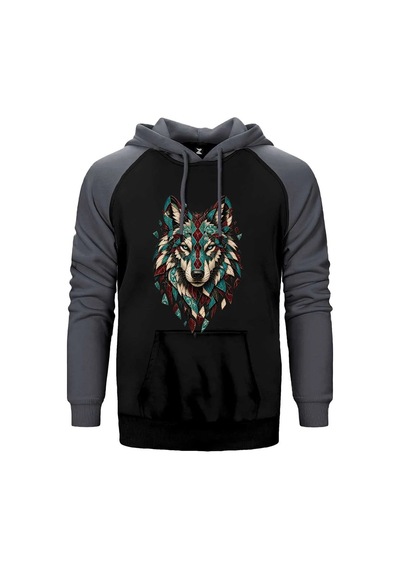 Turkuaz Mozaik Bozkurt Sarı Renk Reglan Kol Sweatshirt / Hoodie