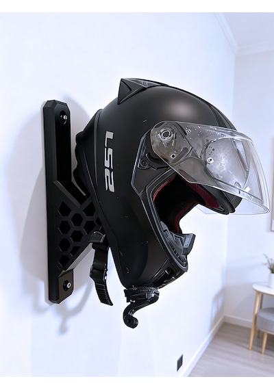 Premium Duvar Tipi Kask Tutucu 3d Baskı Güçlendirilmiş Motosiklet Askısı - Vida + Dübel Dahil Beyaz