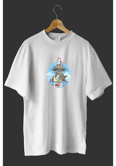 Noıssey -wed Ejderha Adası Tasarım Baskılı Oversize T-shirt Tişört Beyaz