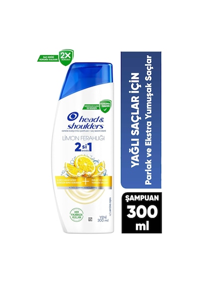 Head & Shoulders Limon Ferahlığı 2'si 1 Arada Yağlı Saçlar İçin Kepeğe Karşı Etkili Şampuan 300ml