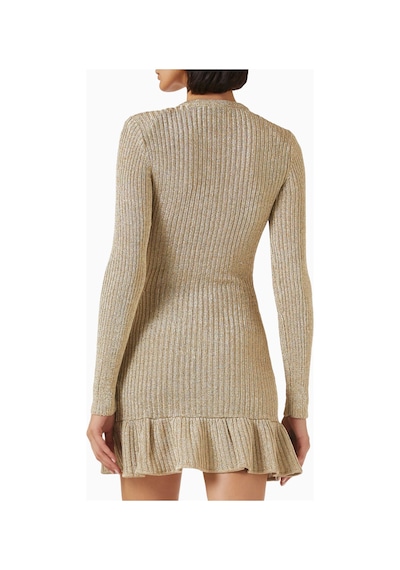 Self-portrait Self - Portrait Lurex Knit Mini Elbise, Altın Işıltılı Şık Gece Elbisesi Gold