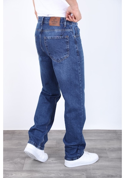 Blayn Jeans Erkek Antrasit Baggy Kot Pantolon - Geniş Kalıp Günlük Rahat Denim Jean Kobalt Mavi