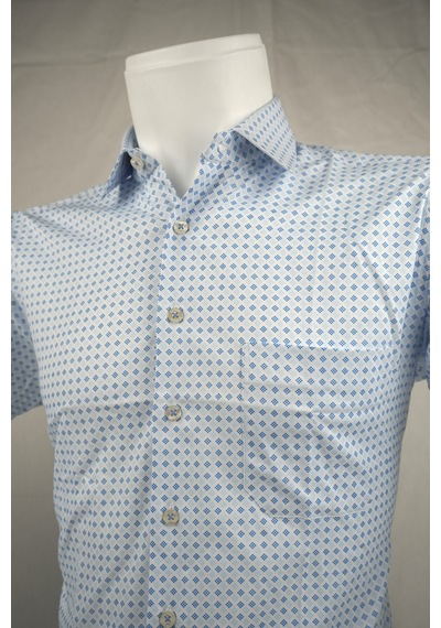 Elitpark Blue Point Pattern Pamuklu Cepli Klasik Fit Premium Erkek Gömlek Buz Mavisi - Mavi Nokta Desen