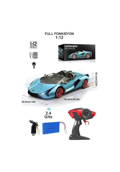 Uzaktan Kumandalı Şarjlı Işıklı Full Fonksiyon Lamborghini Sian Radstar Oyuncak Araba Turkuaz Turkuaz