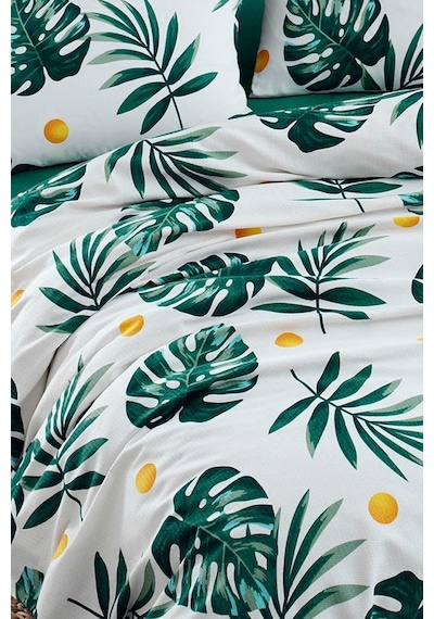 Doğal Pike Baskılı King 230x240cm Monstera Yeşil Yeşil