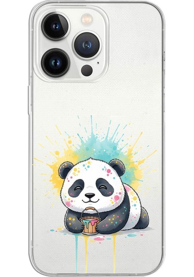 Apple Uyumlu iPhone 13 Pro İle  Splash Panda Tasarımlı Şeffaf Silikon Kılıf 051i