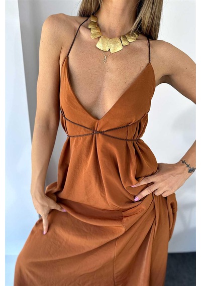 Fashion Cocktail Terracotta Western Çapraz Deri Askılı Vücuda Dolamalı Uçuşan Yazlık Tatil Sahil Maxi Uzun Elbise Taba Tarçın Fashion Cocktail Terracotta Western Çapraz Deri Askılı Vücuda Dolamalı Uçuşan Yazlık Tatil Sahil Maxi Uzun Elbise Taba Tarçın