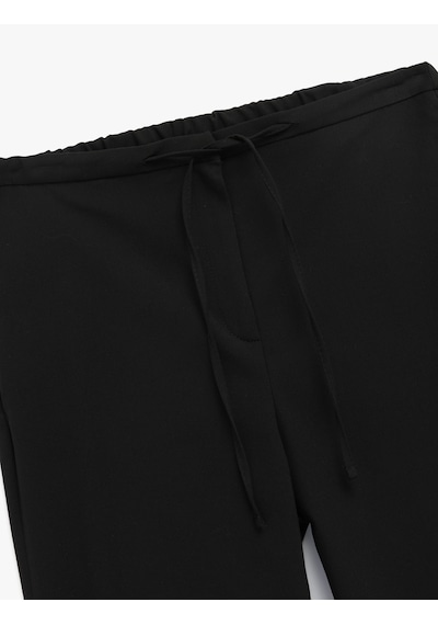 Koton Normal Bel Beli Bağcıklı Düz Paça Pantolon Siyah 6wak40024pw Siyah