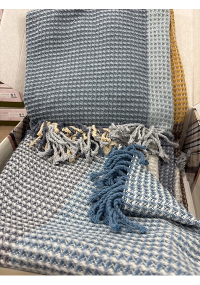 Sesli Comfort Kahve Mavi Bej Skoç Pamuk Örme Battaniye 200x220 Çift Kişilik Battal Diğer