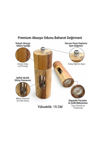 Deconox Akasya Ahşap Detaylı Akrilik Tuz Ve Karabiber Öğütücü - Paslanmaz Metal Ve Porselen Mekanizmalı Şeffaf Diğer