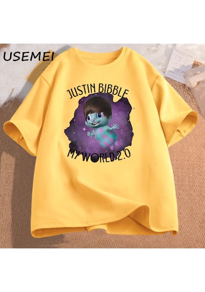 Flood Of Style Justin Bibble Benim Dünya Grafik T-shirt Bibbletopia Pamuk T Shirt Erkekler Baskılı Yüksek Ka Sarı