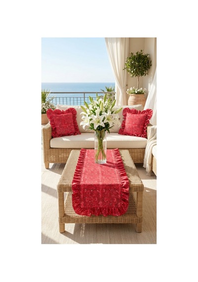 2 Adet %100 Pamuk Simli Kırmızı Desenli Fırfırlı Kırlent Kılıfı 40x40 Kırmızı - 900619166 Kırmızı