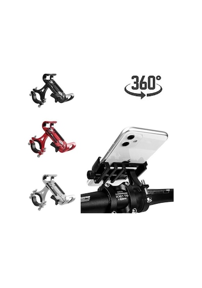 Zhltools Alüminyum Bisiklet Motosiklet Cep Telefonu Tutucu Dayanıklı Paslanmaz 360 Derece Siyah Siyah