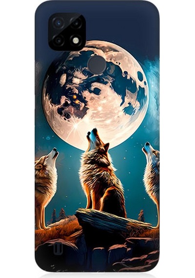 Realme C21 Uyumlu Silikon Kılıf 3 Kurt Ve Dolunay