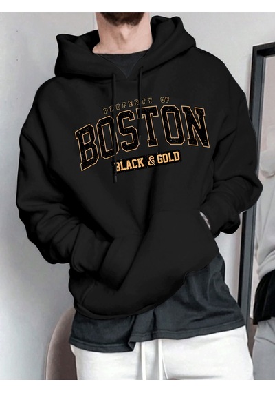 Uyguntarz Unisex Boston Baskılı Oversize Sweatshirt siyah