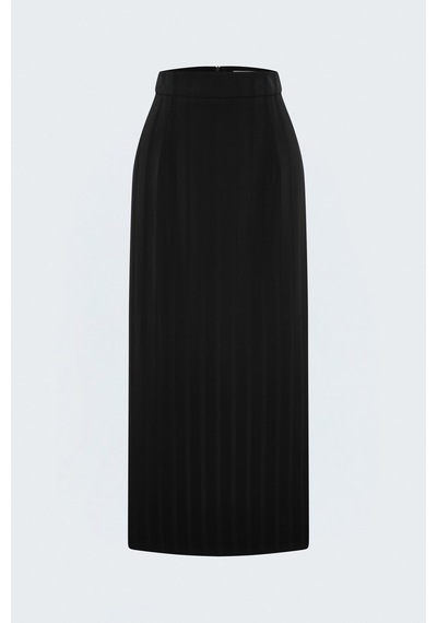 Sateen Çizgili Maxi Boy Etek - Siyah-138052