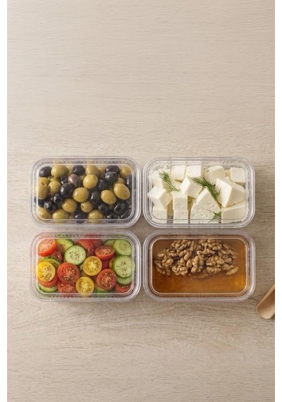 4'lü Etiketli Vakumlu Dikdörtgen Saklama Kabı-kahvaltılık 900 Ml Beyaz
